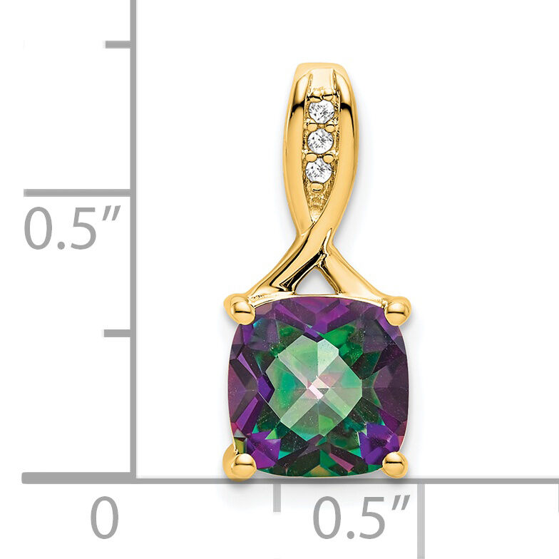 14k Cushion Mystic Fire Topaz and Diamond Pendant-PM7062-FT-002-YA