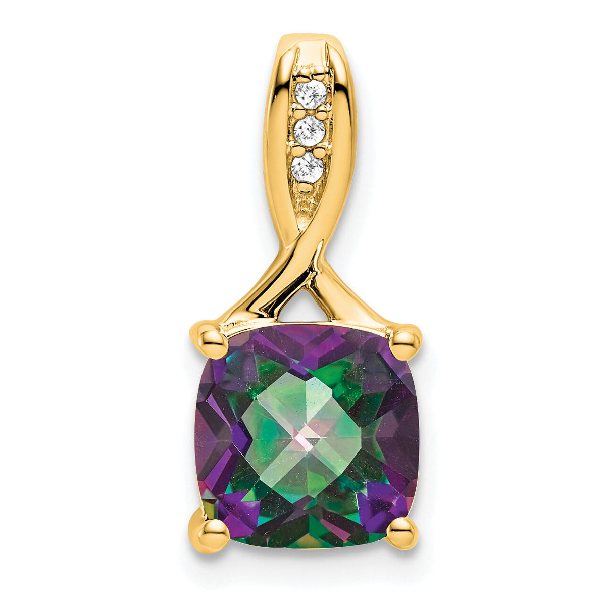 14k Cushion Mystic Fire Topaz and Diamond Pendant-PM7062-FT-002-YA