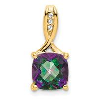14k Cushion Mystic Fire Topaz and Diamond Pendant-PM7062-FT-002-YA