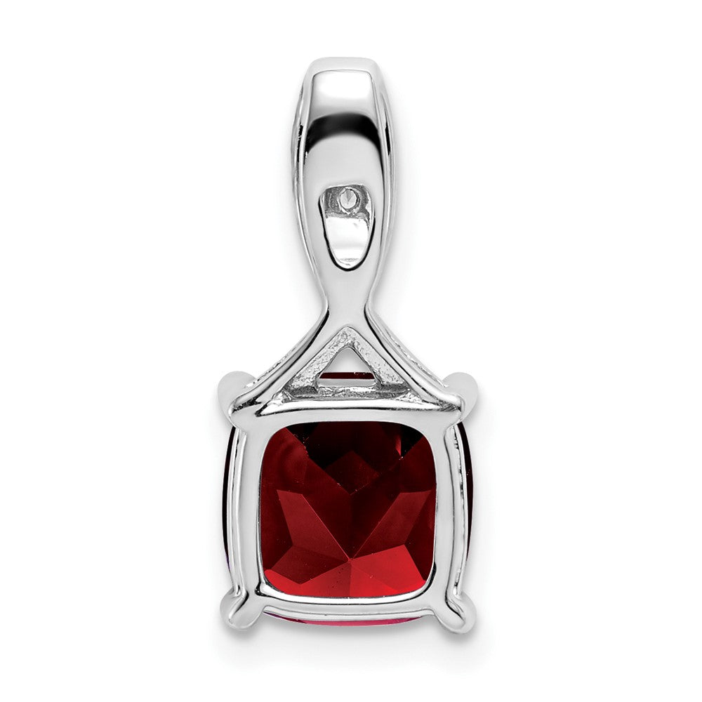 14k White Gold Cushion Garnet and Diamond Pendant-PM7062-GA-002-WA