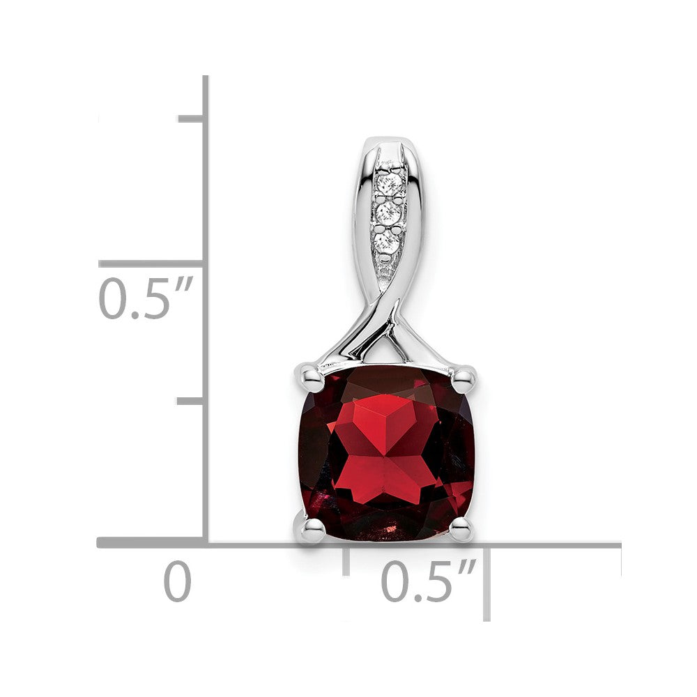 14k White Gold Cushion Garnet and Diamond Pendant-PM7062-GA-002-WA