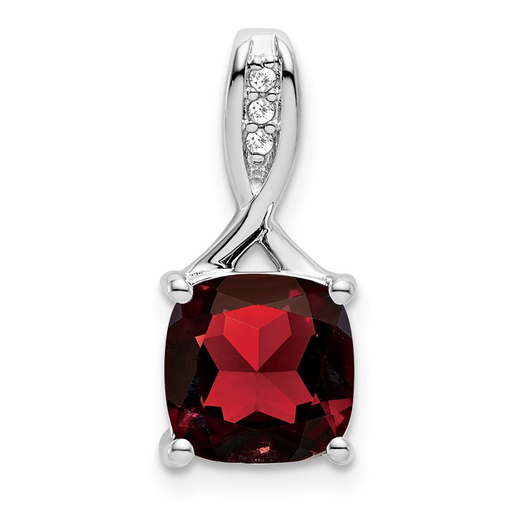 14k White Gold Cushion Garnet and Diamond Pendant-PM7062-GA-002-WA