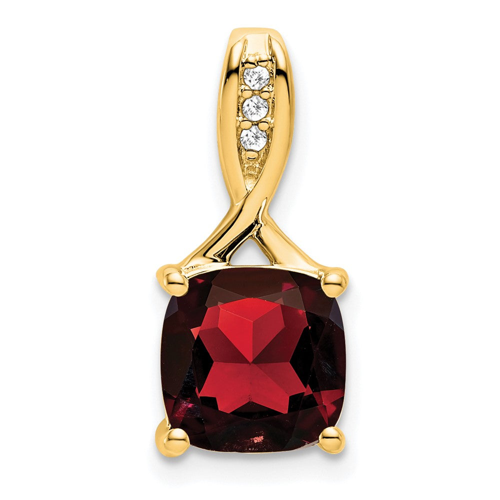 14k Cushion Garnet and Diamond Pendant-PM7062-GA-002-YA