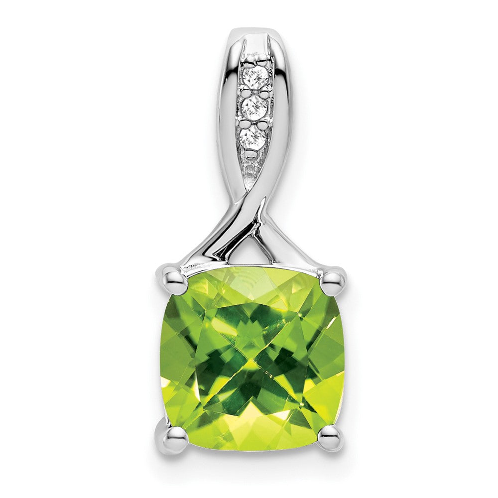 14k White Gold Cushion Peridot and Diamond Pendant-PM7062-PE-002-WA