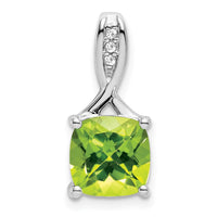 14k White Gold Cushion Peridot and Diamond Pendant-PM7062-PE-002-WA