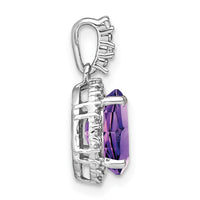 14k White Gold Oval Amethyst and Diamond Halo Pendant-PM7063-AM-006-WA