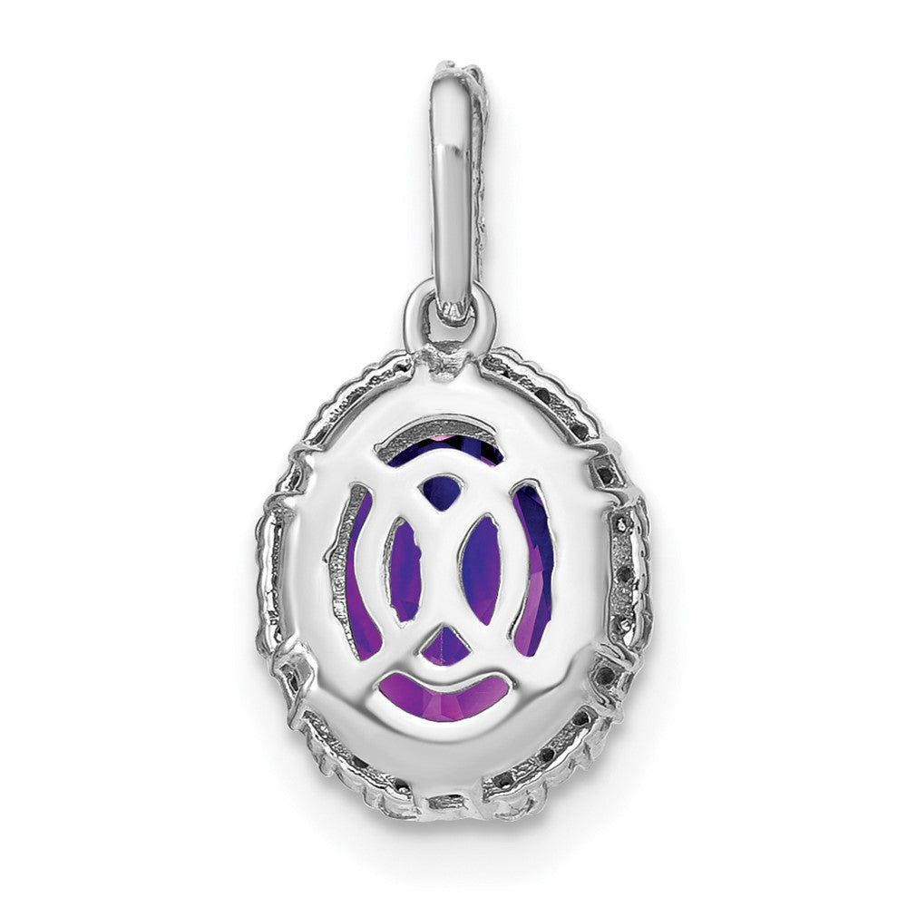14k White Gold Oval Amethyst and Diamond Halo Pendant-PM7063-AM-006-WA