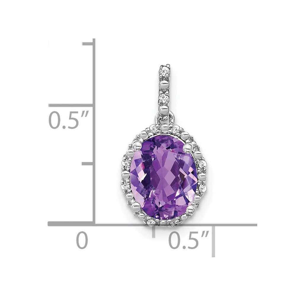 14k White Gold Oval Amethyst and Diamond Halo Pendant-PM7063-AM-006-WA