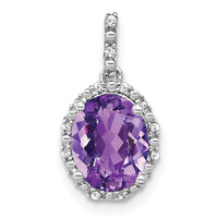 14k White Gold Oval Amethyst and Diamond Halo Pendant-PM7063-AM-006-WA