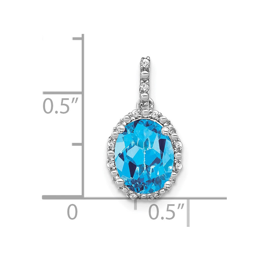 14k White Gold Oval Blue Topaz and Diamond Halo Pendant-PM7063-BT-006-WA