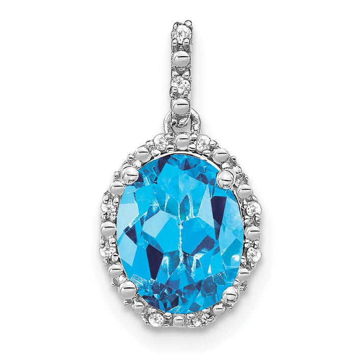 14k White Gold Oval Blue Topaz and Diamond Halo Pendant-PM7063-BT-006-WA