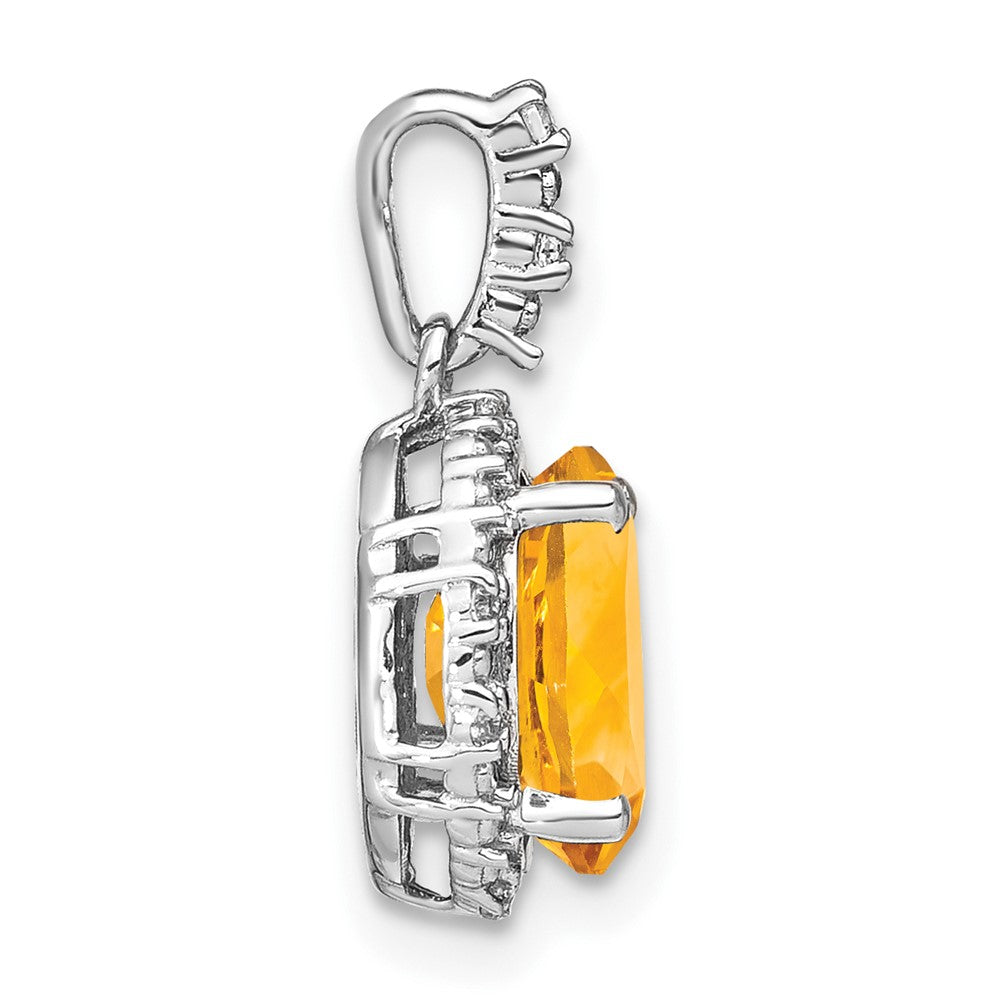 14k White Gold Oval Citrine and Diamond Halo Pendant-PM7063-CI-006-WA