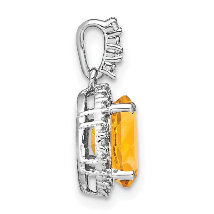 14k White Gold Oval Citrine and Diamond Halo Pendant-PM7063-CI-006-WA