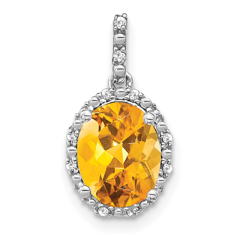 14k White Gold Oval Citrine and Diamond Halo Pendant-PM7063-CI-006-WA