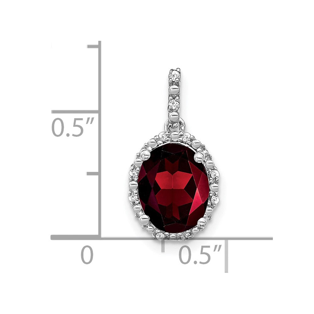 14k White Gold Oval Garnet and Diamond Halo Pendant-PM7063-GA-006-WA