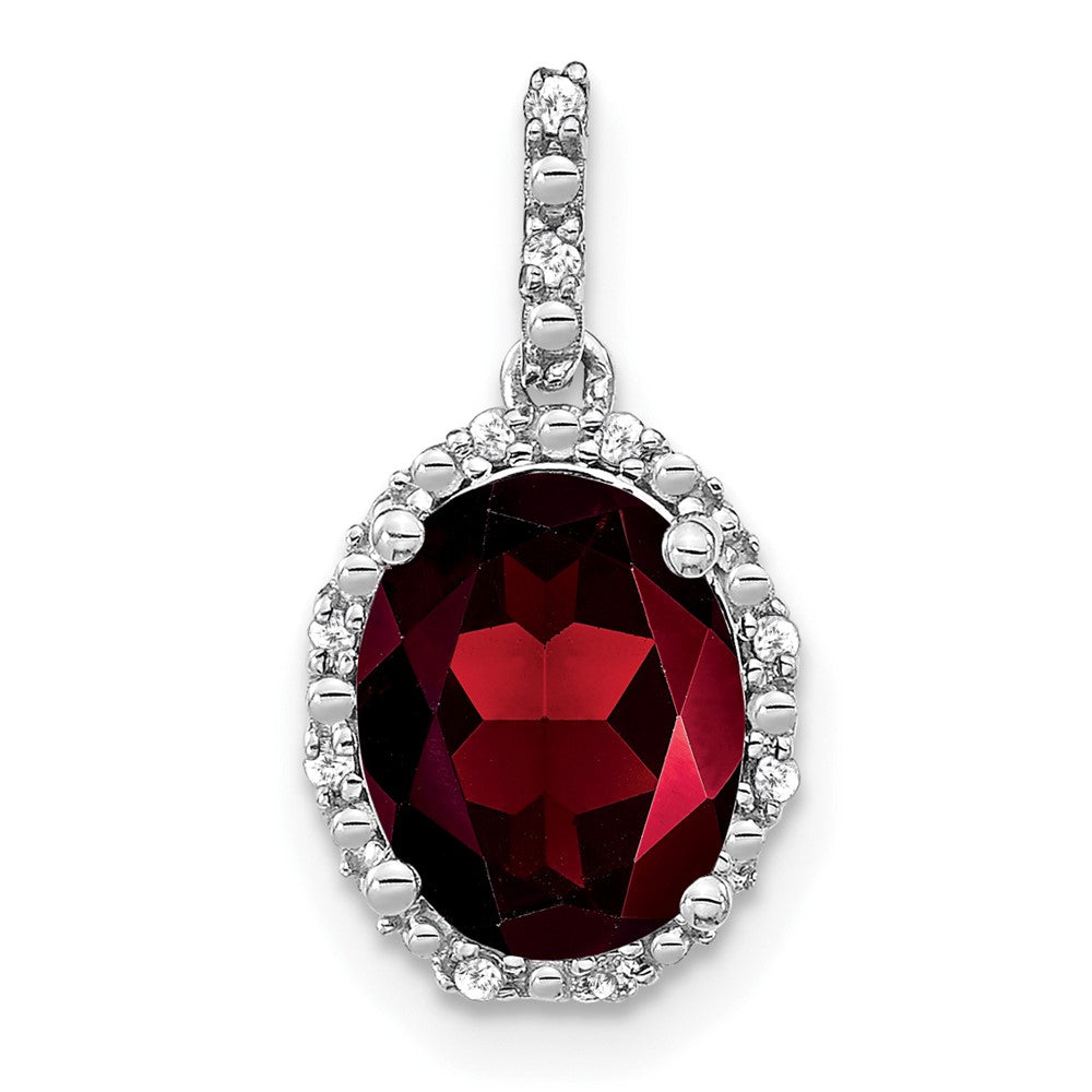 14k White Gold Oval Garnet and Diamond Halo Pendant-PM7063-GA-006-WA