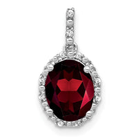 14k White Gold Oval Garnet and Diamond Halo Pendant-PM7063-GA-006-WA