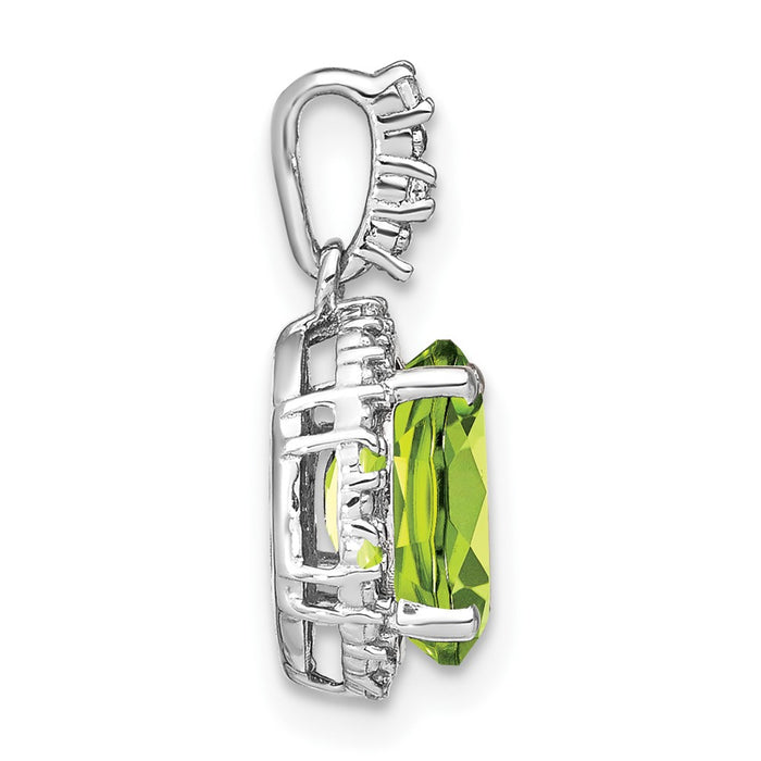 14k White Gold Oval Peridot and Diamond Halo Pendant-PM7063-PE-006-WA