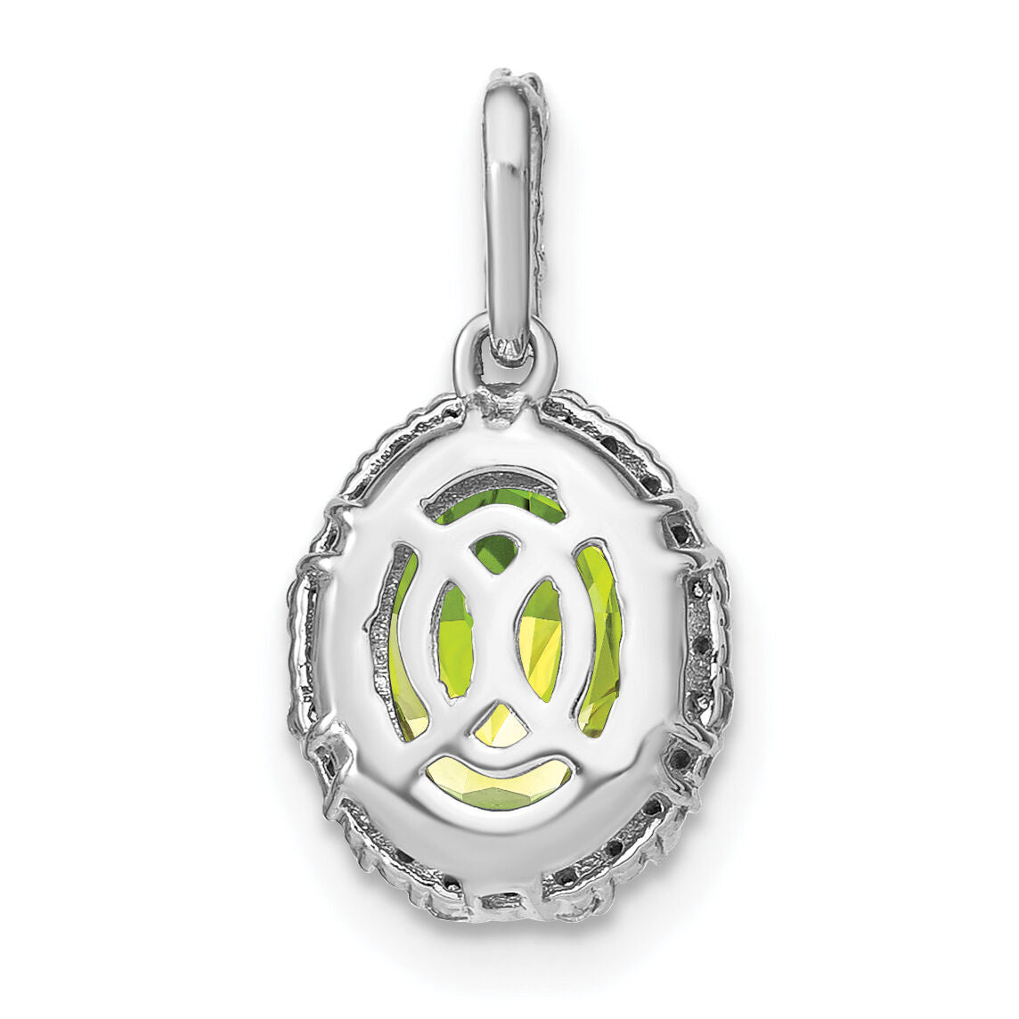 14k White Gold Oval Peridot and Diamond Halo Pendant-PM7063-PE-006-WA
