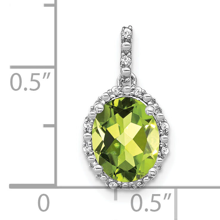 14k White Gold Oval Peridot and Diamond Halo Pendant-PM7063-PE-006-WA