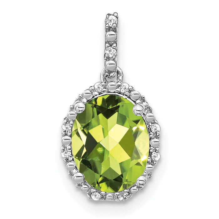 14k White Gold Oval Peridot and Diamond Halo Pendant-PM7063-PE-006-WA