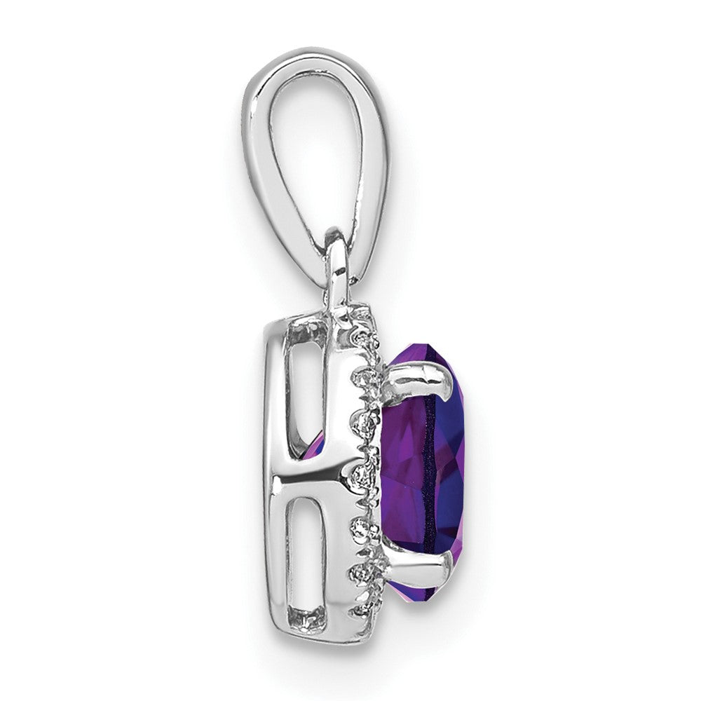 14k White Gold Amethyst and Diamond Halo Pendant-PM7068-AM-010-WA