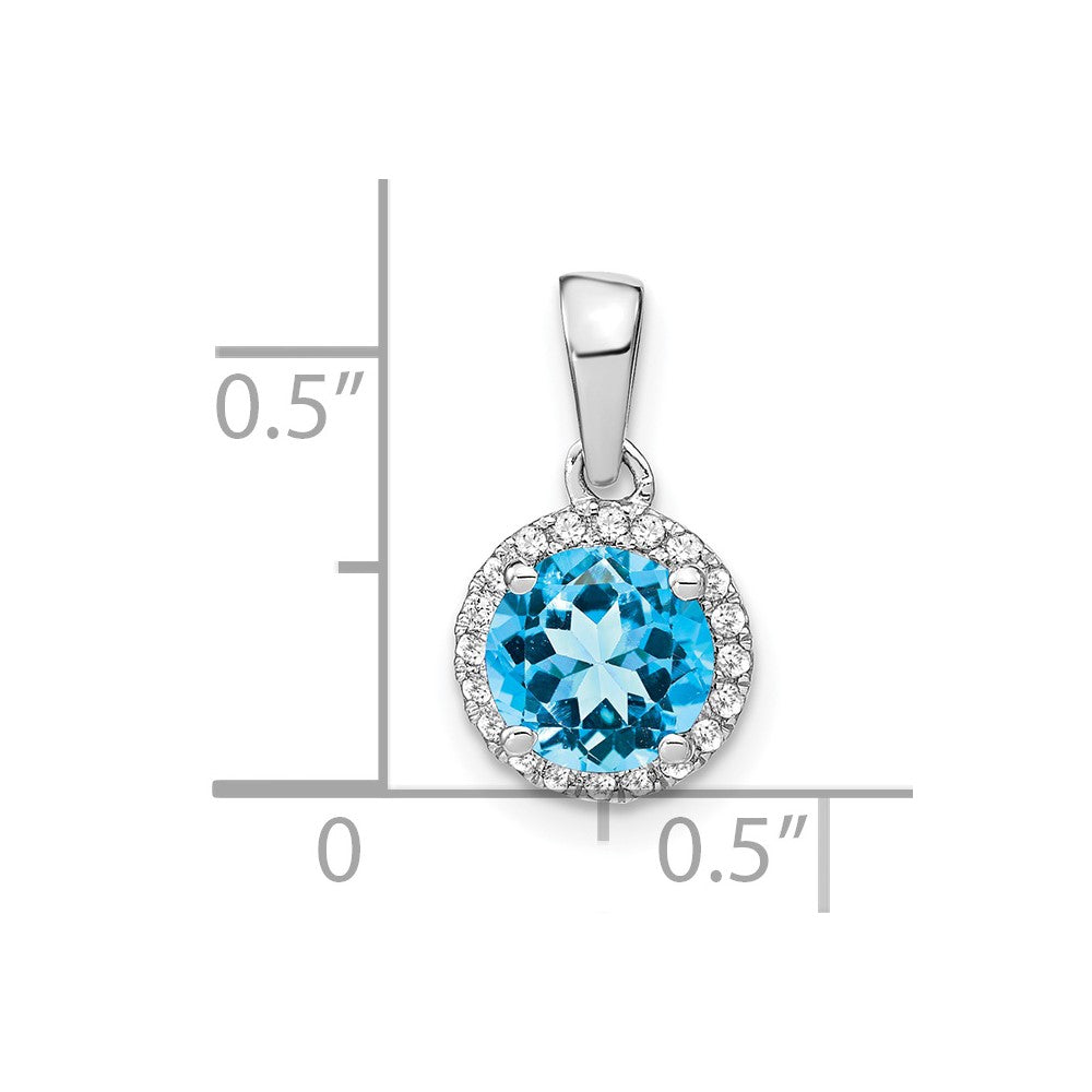 14k White Gold Blue Topaz and Diamond Halo Pendant-PM7068-BT-010-WA