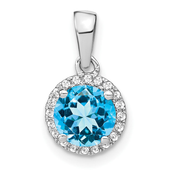 14k White Gold Blue Topaz and Diamond Halo Pendant-PM7068-BT-010-WA