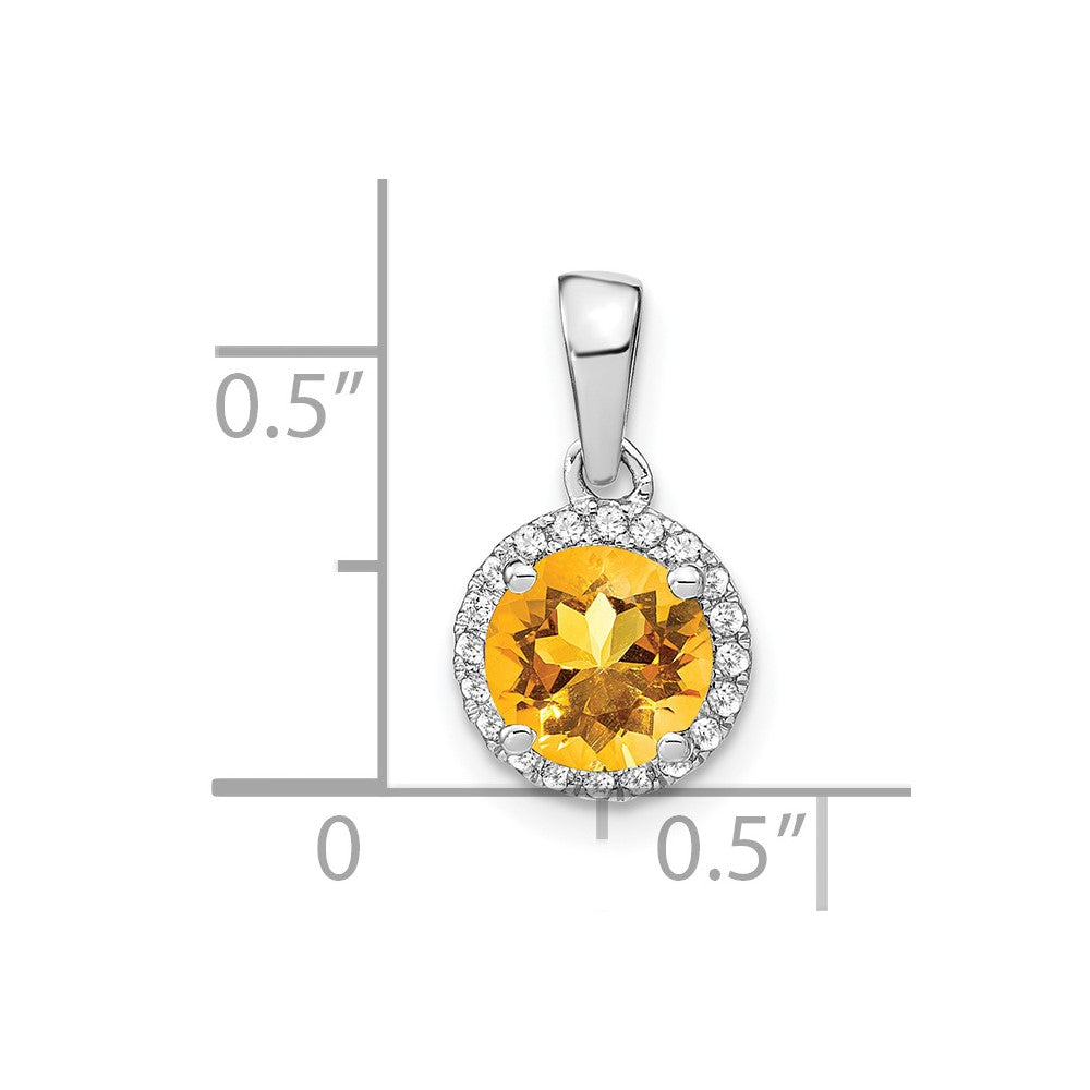 14k White Gold Citrine and Diamond Halo Pendant-PM7068-CI-010-WA