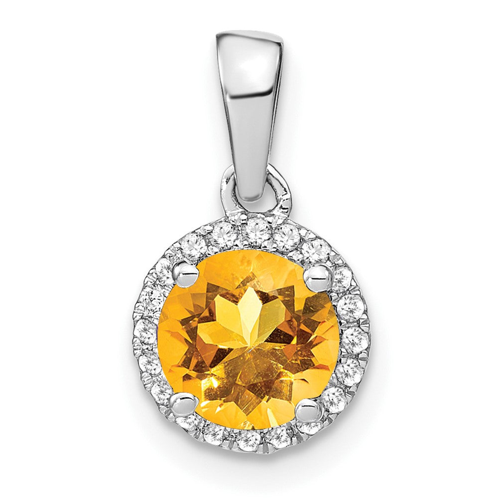14k White Gold Citrine and Diamond Halo Pendant-PM7068-CI-010-WA