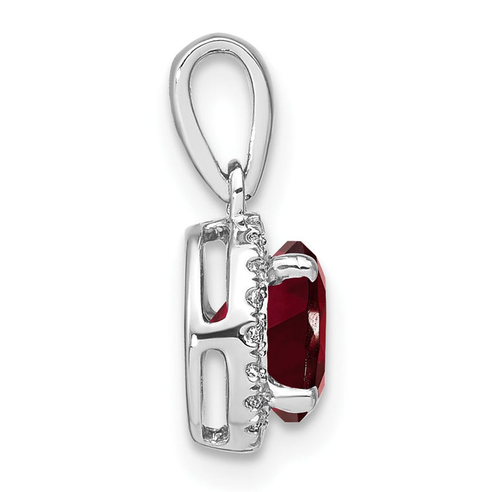 14k White Gold Garnet and Diamond Halo Pendant-PM7068-GA-010-WA