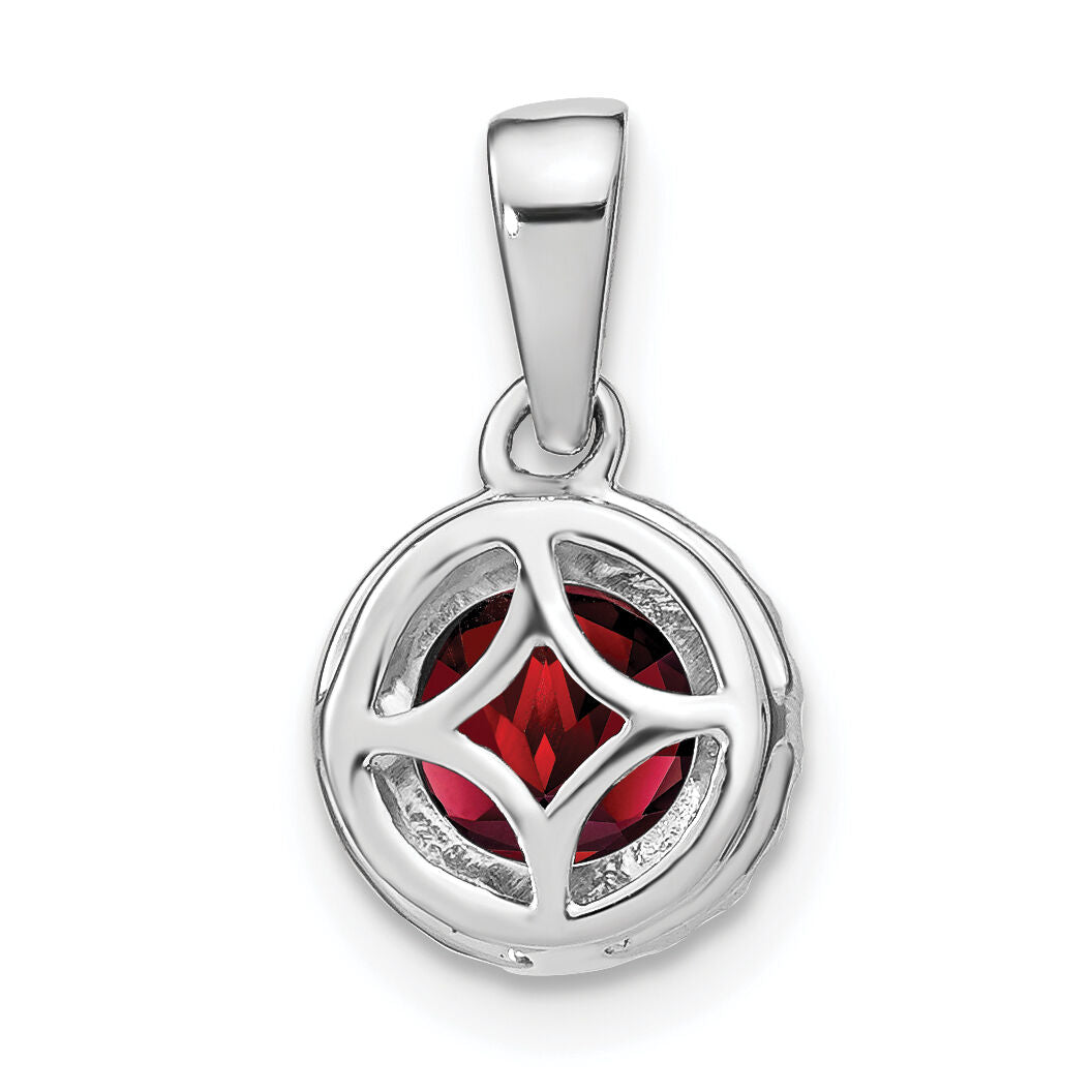 14k White Gold Garnet and Diamond Halo Pendant-PM7068-GA-010-WA