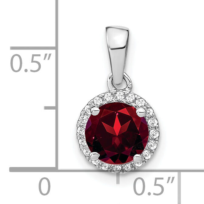 14k White Gold Garnet and Diamond Halo Pendant-PM7068-GA-010-WA