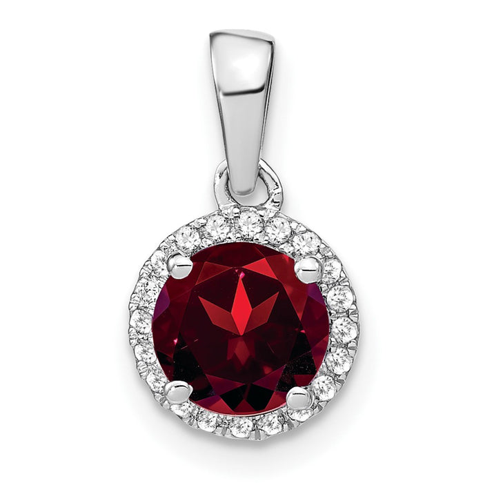 14k White Gold Garnet and Diamond Halo Pendant-PM7068-GA-010-WA
