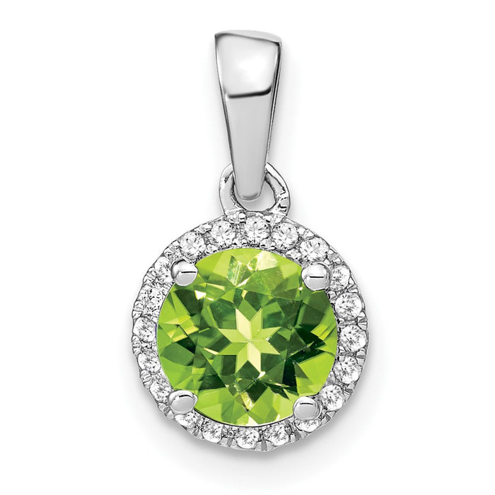 14k White Gold Peridot and Diamond Halo Pendant-PM7068-PE-010-WA