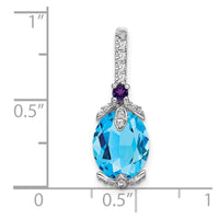 14k White Gold Oval Blue Topaz/Amethyst/Diamond Pendant-PM7070-BT/AM-012-WA