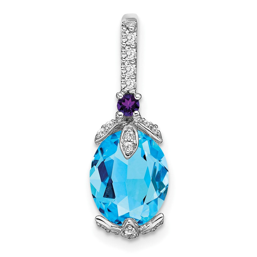 14k White Gold Oval Blue Topaz/Amethyst/Diamond Pendant-PM7070-BT/AM-012-WA