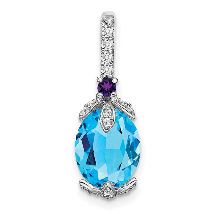 14k White Gold Oval Blue Topaz/Amethyst/Diamond Pendant-PM7070-BT/AM-012-WA