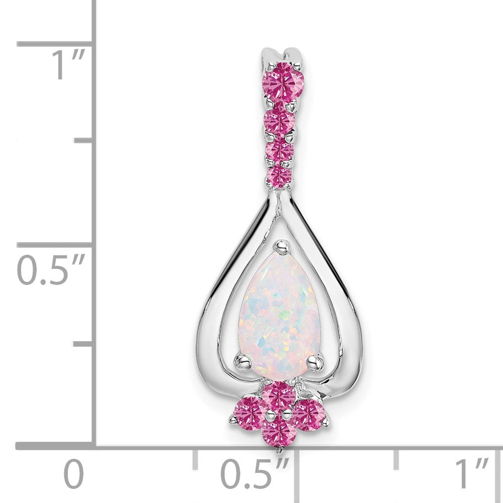 14k White Gold Pear Created Opal/Created Pink Sapphire Pendant-PM7071-OP/CPS-W