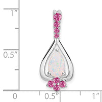 14k White Gold Pear Created Opal/Created Pink Sapphire Pendant-PM7071-OP/CPS-W