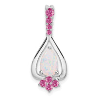 14k White Gold Pear Created Opal/Created Pink Sapphire Pendant-PM7071-OP/CPS-W