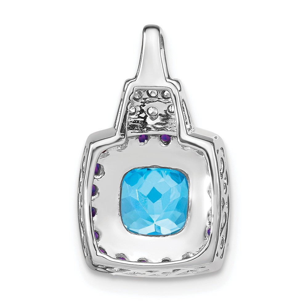 14k White Gold Blue Topaz/Amethyst/Diamond Pendant-PM7073-BT-004-WA