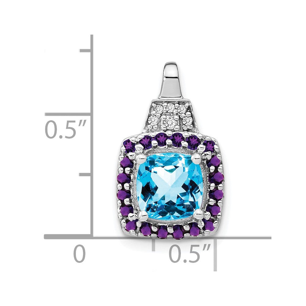 14k White Gold Blue Topaz/Amethyst/Diamond Pendant-PM7073-BT-004-WA