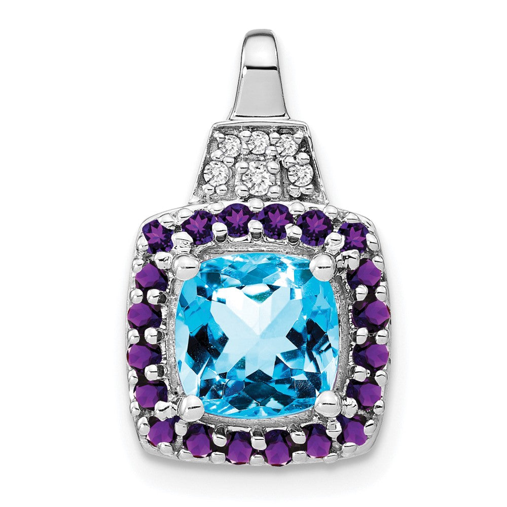 14k White Gold Blue Topaz/Amethyst/Diamond Pendant-PM7073-BT-004-WA