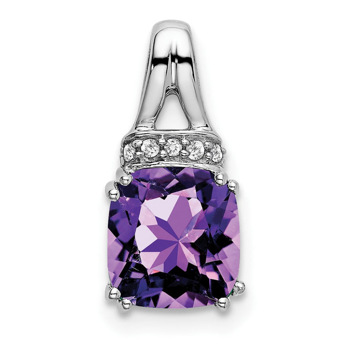 14k White Gold Cushion Amethyst and Diamond Pendant-PM7074-AM-004-WA