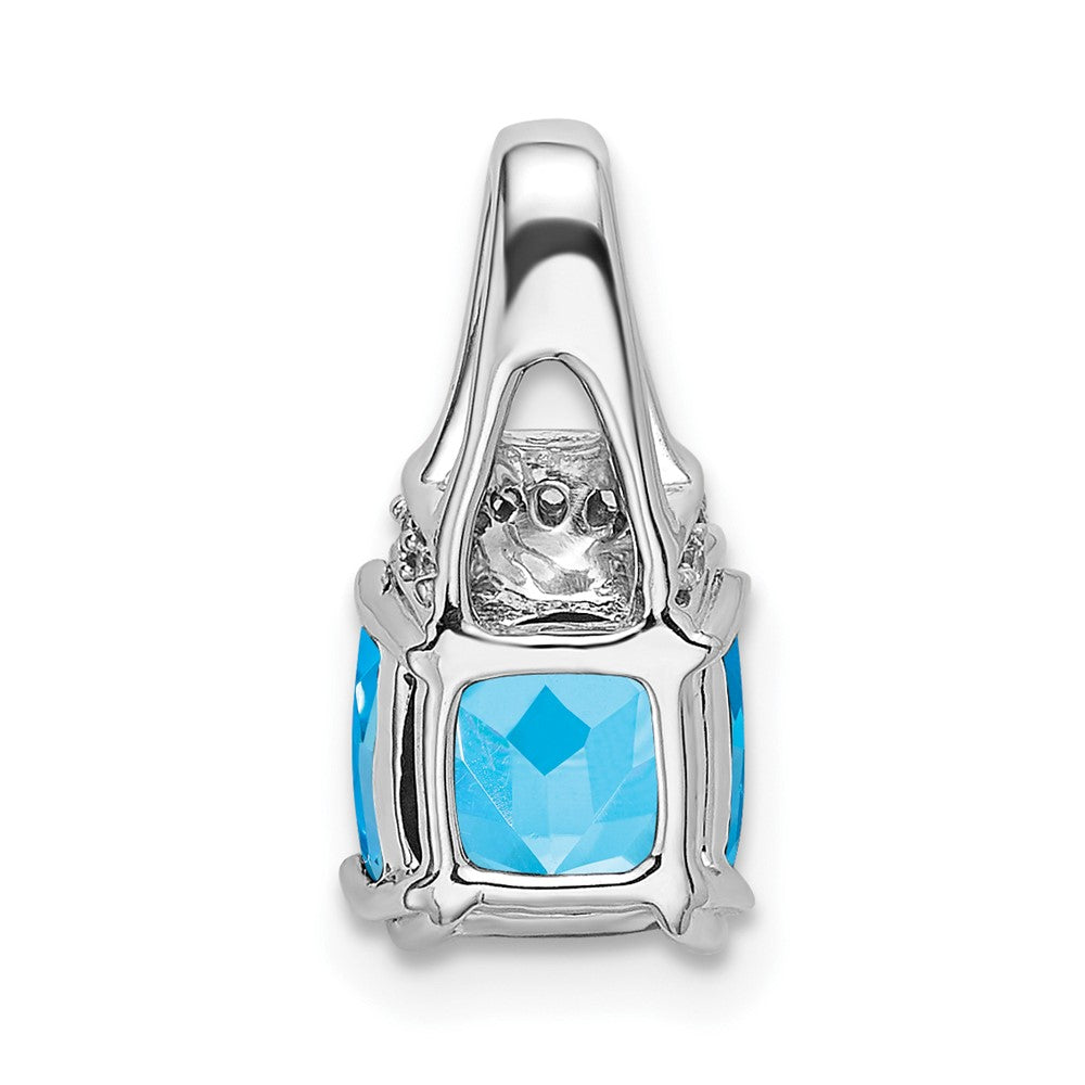 14k White Gold Cushion Blue Topaz and Diamond Pendant-PM7074-BT-004-WA