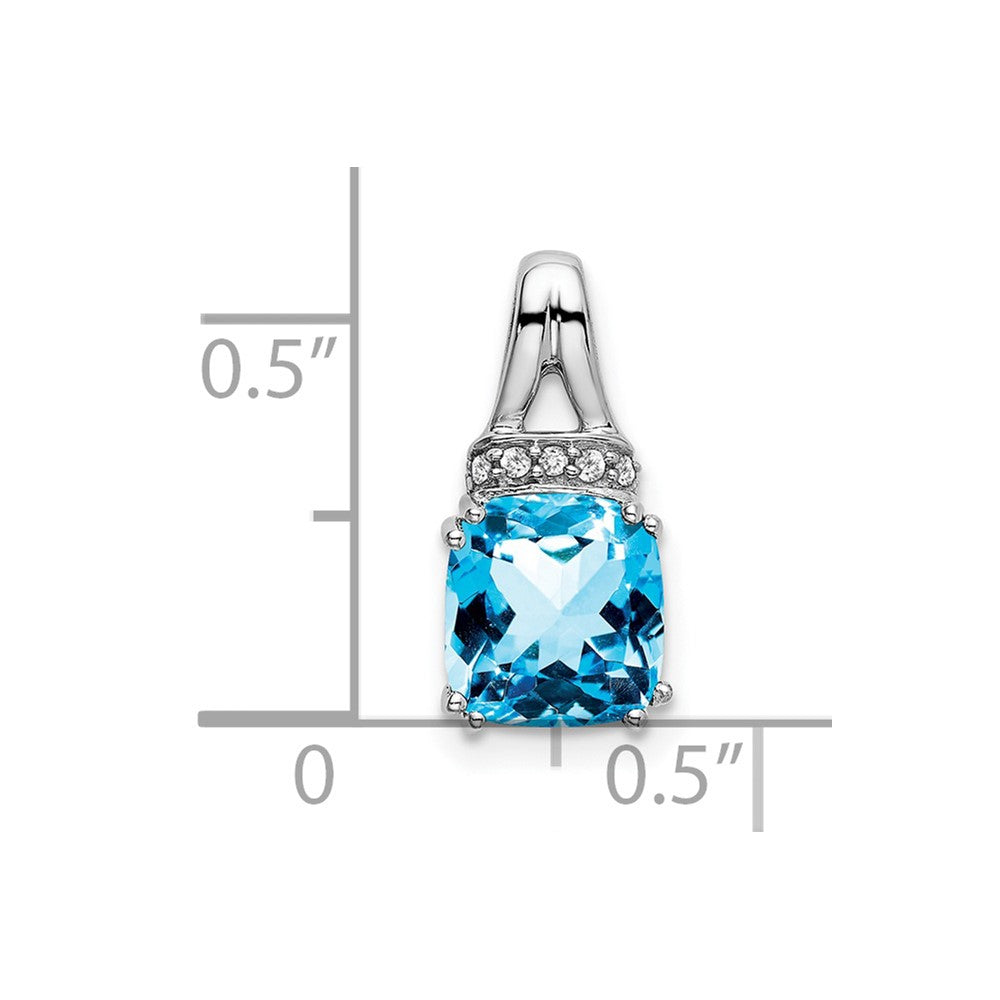 14k White Gold Cushion Blue Topaz and Diamond Pendant-PM7074-BT-004-WA