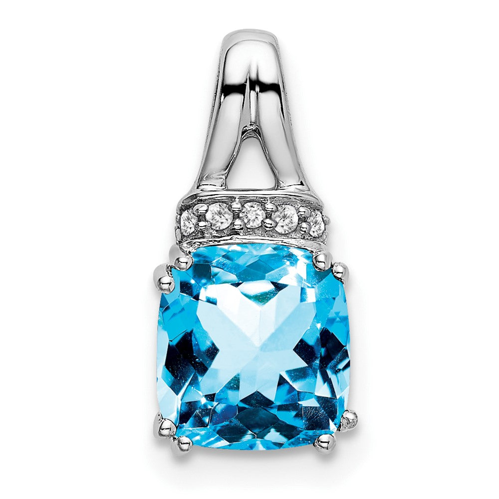 14k White Gold Cushion Blue Topaz and Diamond Pendant-PM7074-BT-004-WA