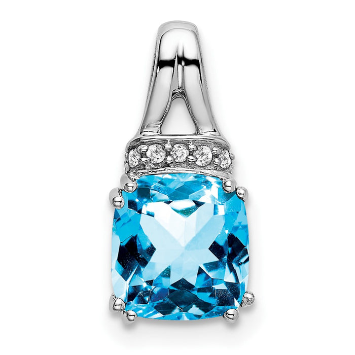 14k White Gold Cushion Blue Topaz and Diamond Pendant-PM7074-BT-004-WA
