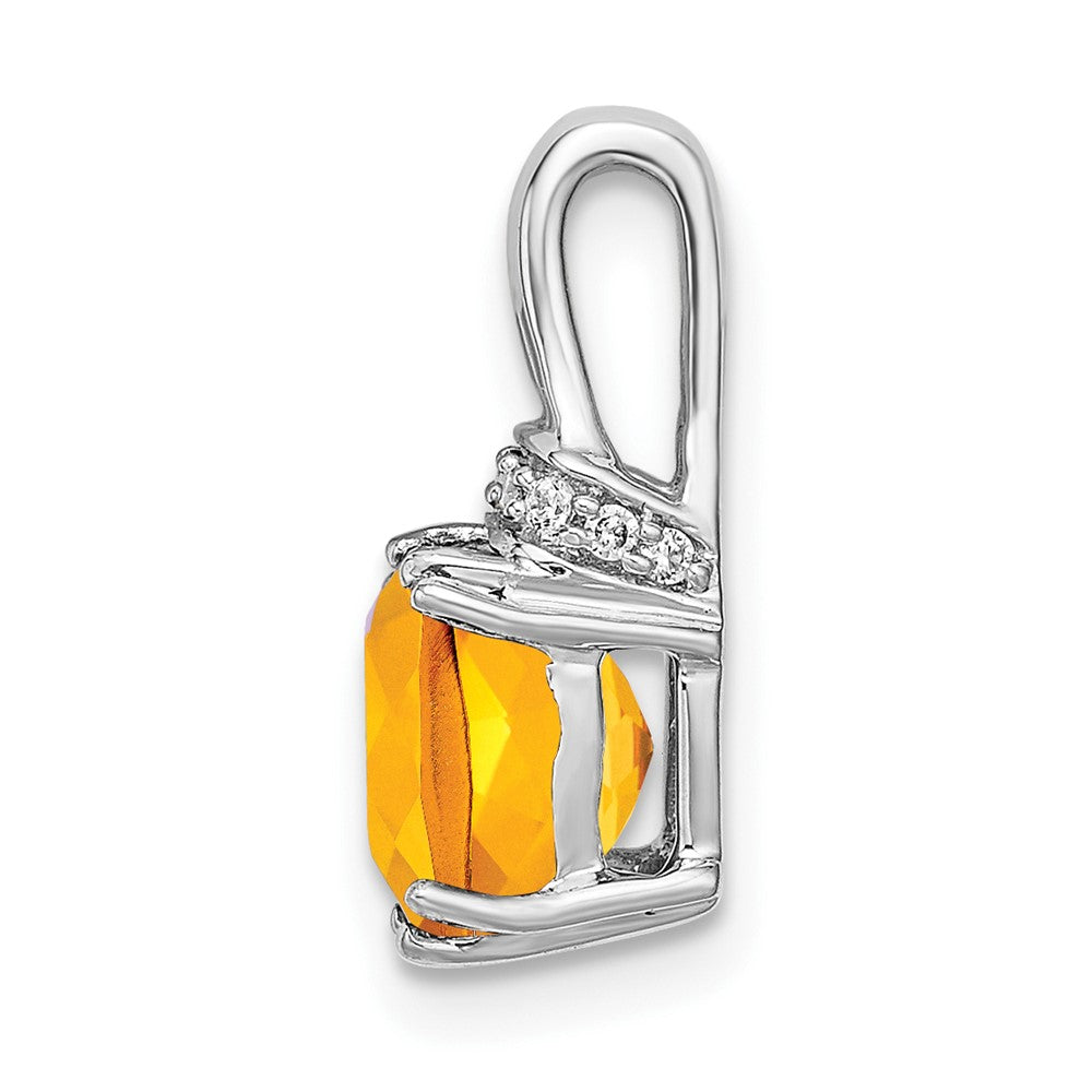 14k White Gold Cushion Citrine and Diamond Pendant-PM7074-CI-004-WA